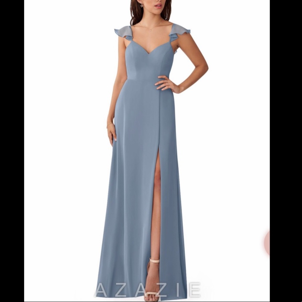 Azazie Everett Dress Dusty Blue- simple Bridesmaid dress